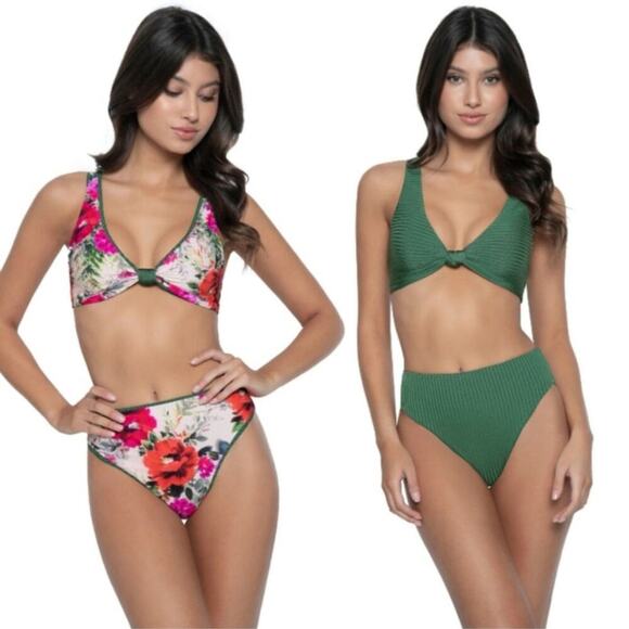 PQ Swim Reversible Bikini Set Swim Top And Bottom Floral - Picture 1 of 16
